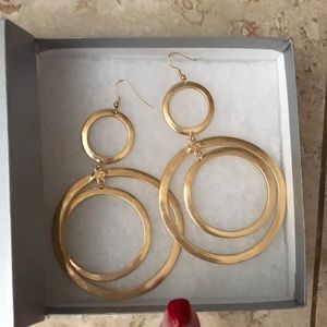 Gold 3 circle drop earrings by Kenneth Jay Lane